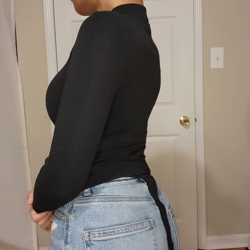 Petite mock neck black bodysuit